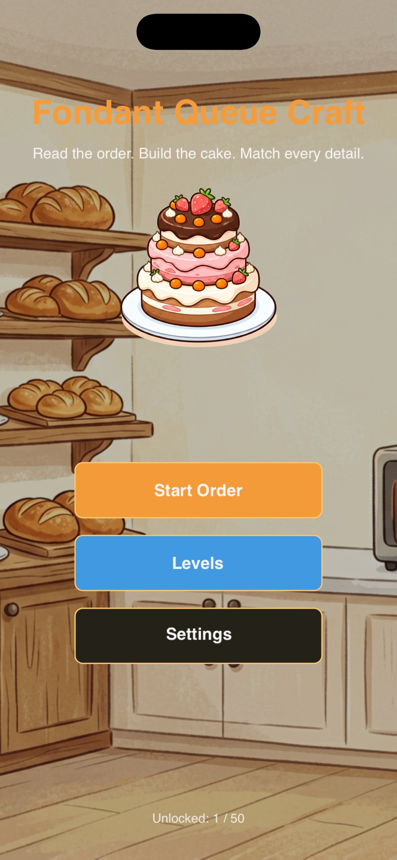 Main menu of Fondant Queue Craft