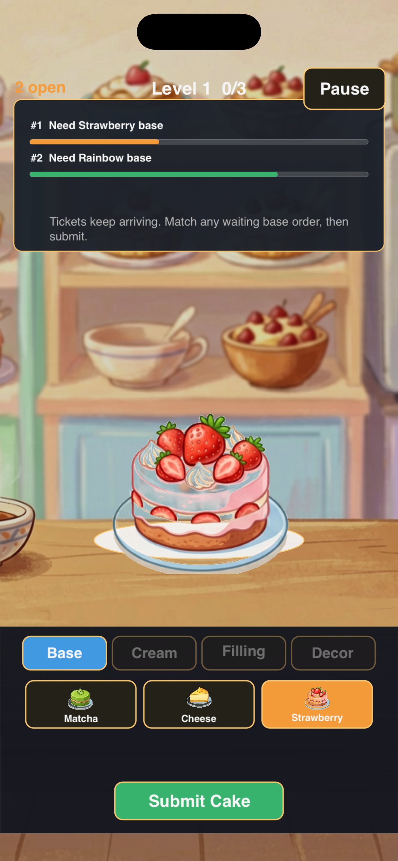 Building a cake with category tabs