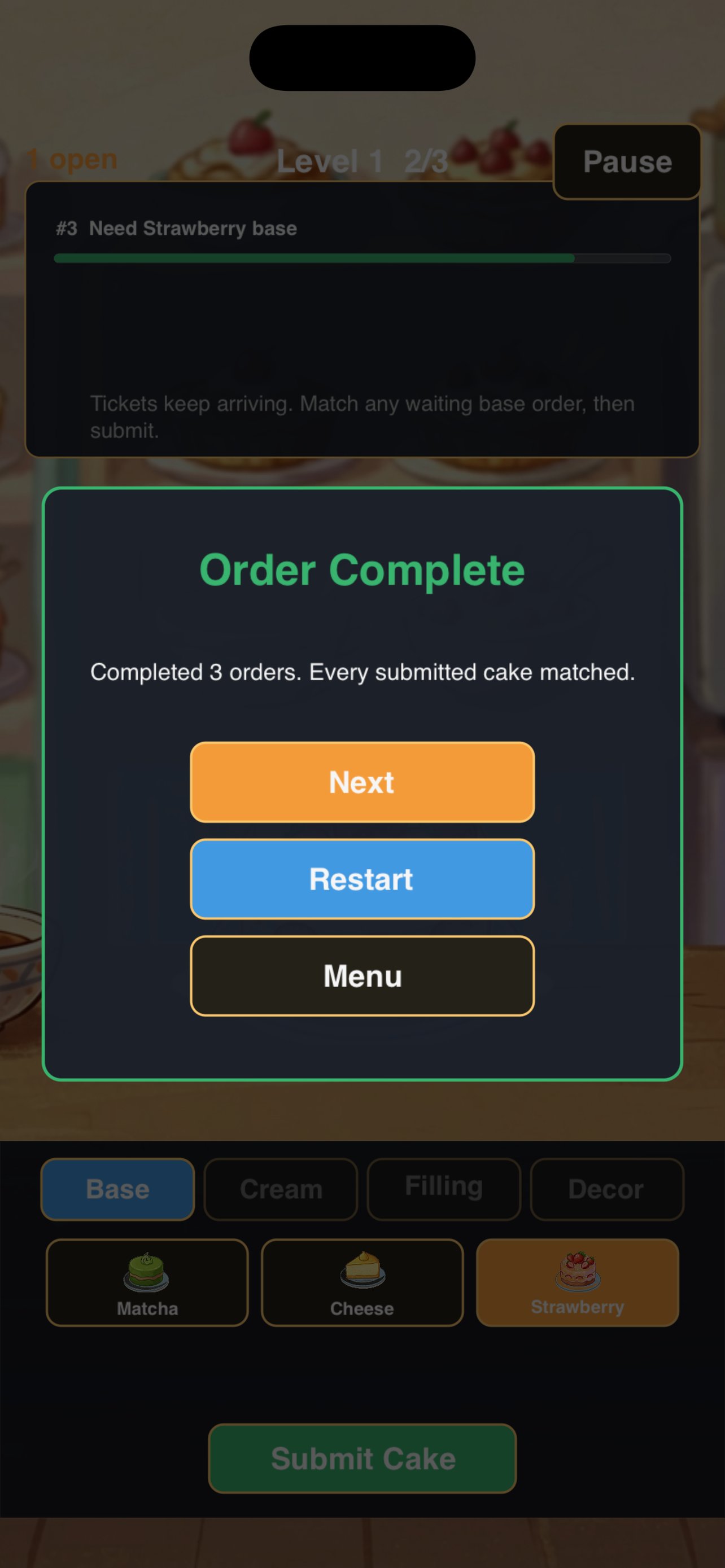 Submitting a cake to match an order